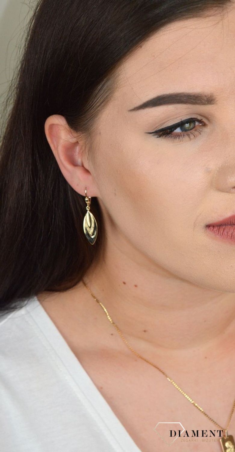 Złote kolczyki wiszące łezki z ozdobnym wzorem KL 5753A.jpg